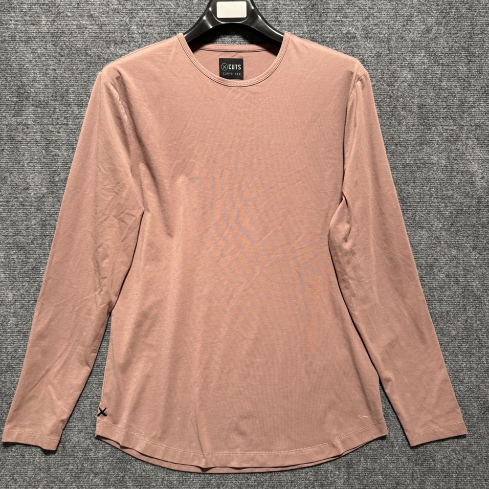 Cuts Curve-Hem Long Sleeve Pyca Pro Shirt Mens Large Dusty Rose Mauve Crew Neck
